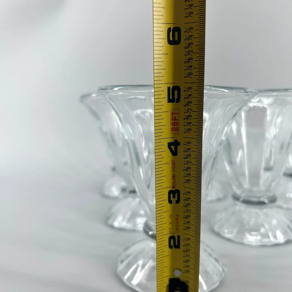 Vintage Clear Fluted Glass Ice Cream Sundae Soda Fountain Dessert Dishes Set 6